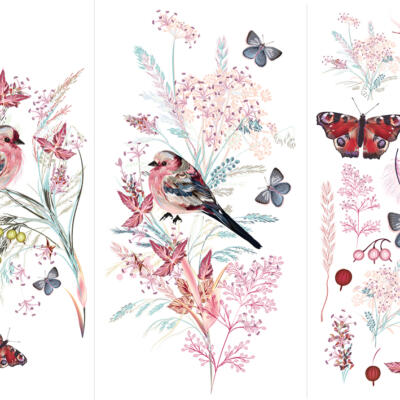 Transfer Decorativo · Oiseau Rose · 88,5×58 cm en 3 hojas de Hokus Pokus