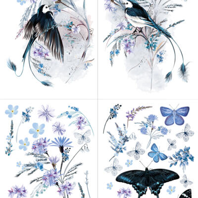 Transfer Decorativo · Oiseau Blue · 88,5×58 cm en 4 hojas de Hokus Pokus