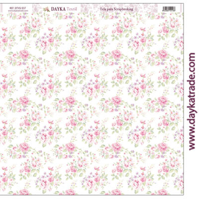 Tela para scrapbooking Flores rosas y hojas verdes