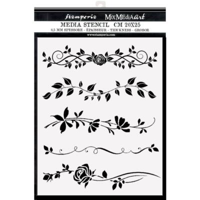 Stencil mix media cm. 20X25 – Rosas