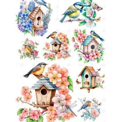 Transfer Cerámica · Casas y Pájaros · 19×15 cm A5