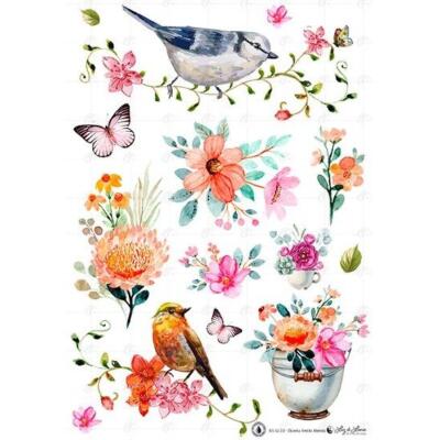 Transfer Cerámica · Pájaros y Flores · 19×15 cm A5