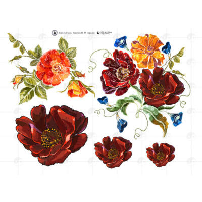 Transfer DTF textil · Flores Rojas con Purpurina · A4