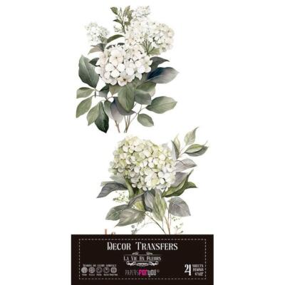 Transfer decorativo · Hortensias · 4 hojas de 15×30 cm PFY