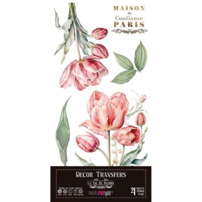 Transfer decorativo · Tulipanes · 4 hojas de 15×30 cm PFY