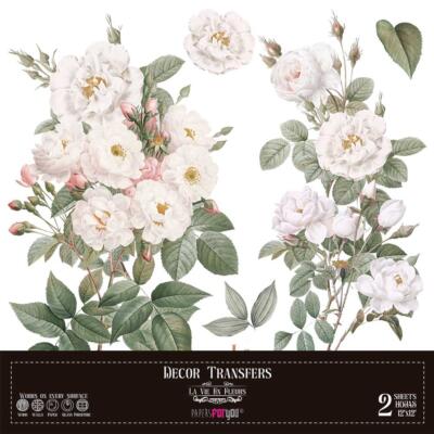 Transfer decorativo · Rosas Blancas · 2 hojas de 30×30 cm PFY