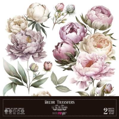 Transfer decorativo · Peonías · 2 hojas de 30×30 cm PFY