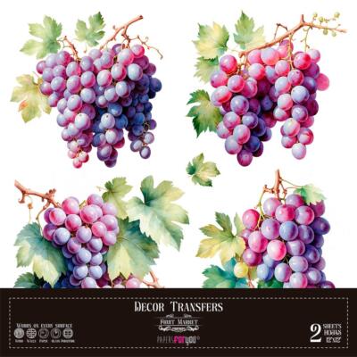 Transfer decorativo · Uvas · 2 hojas de 30×30 cm PapersForYou