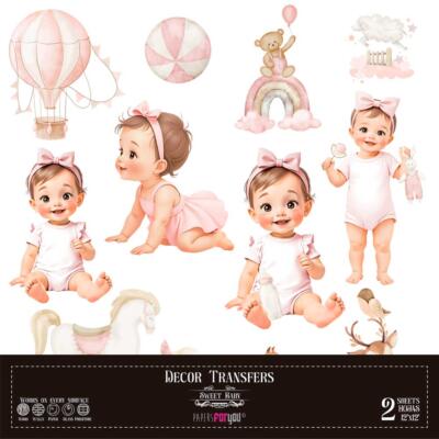 Transfer Decorativo · Sweet Baby Girl · 2 hojas de 30×30 cm PapersForYou