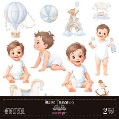 Transfer Decorativo· Sweet Baby Boy · 2 hojas de 30×30 cm PapersForYou
