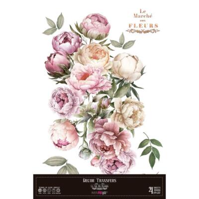 Transfer decorativo · Peonías · 60×90 cm en 4 hojas PapersForYou