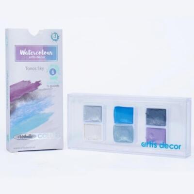 Set 6 acuarelas 1/2 Godet metallic tonos Sky