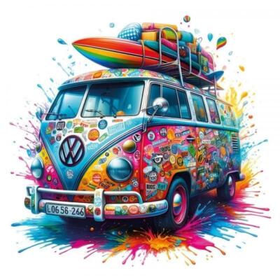 Transfer DTF textil · Furgo Hippie 2 · 24×23 cm · Artis Decor