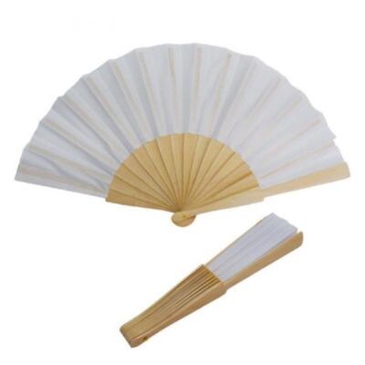 Abanico De Polyester Blanco Y Madera Natural