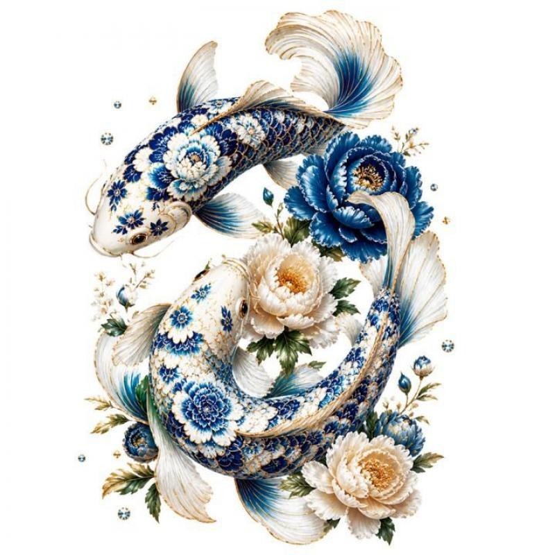 Transfer Dtf Textil 24X23cm. Porcelain Koi