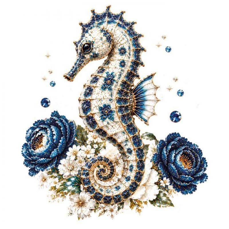 Transfer Dtf Textil 24X23cm. Porcelain Sea Horse 3 Transfer Dtf Textil 24X23cm. Porcelain Sea Horse