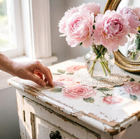 Decoración shabby chic con transfer de flores: combinaciones que funcionan