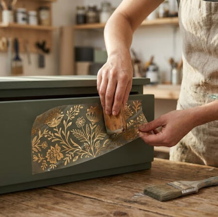 Cómo combinar transfers metalizados y chalk paint en un mueble